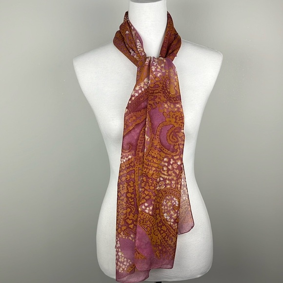 Cejon Paisley Pinks Orange Rectangular Scarf Semi Sheer Poly Chiffon Italy OS - Picture 3 of 12
